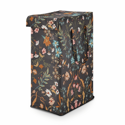 Boho Floral Wildflower Black and Orange Collection Laundry Hamper with Handles
