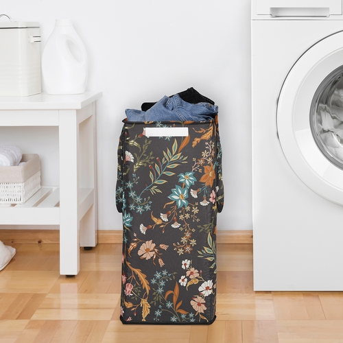 Boho Floral Wildflower Black and Orange Collection Laundry Hamper with Handles - alt image 2