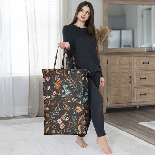 Boho Floral Wildflower Black and Orange Collection Laundry Hamper with Handles - alt image 3