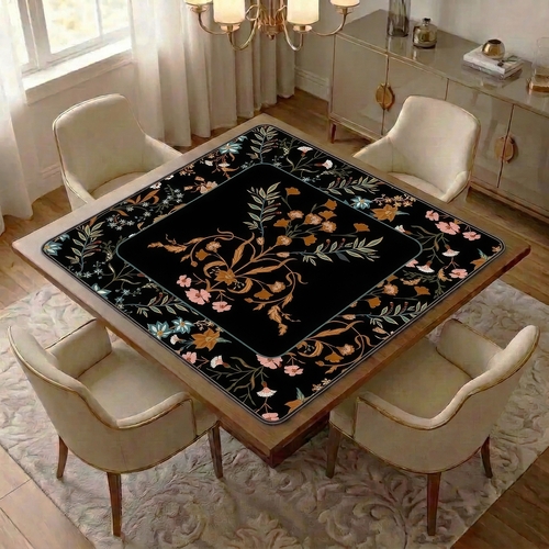 Boho Floral Wildflower Black and Orange Collection Mahjong Mat for Table - Shipped Rolled - alt image 1