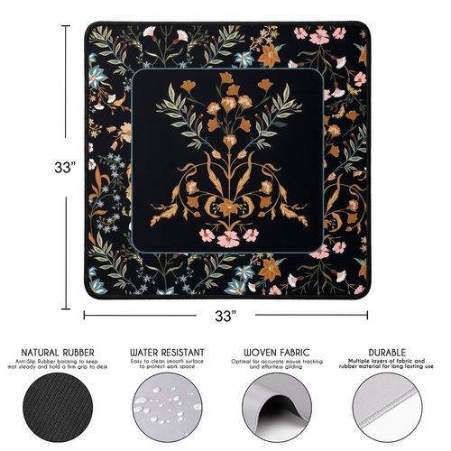 Boho Floral Wildflower Black and Orange Collection Mahjong Mat for Table - Shipped Rolled - alt image 2