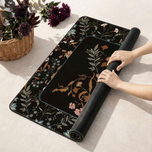 Boho Floral Wildflower Black and Orange Collection Mahjong Mat for Table - Shipped Rolled - alt image 3