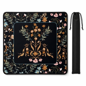 Boho Floral Wildflower Black and Orange Collection Mahjong Mat for Table - Shipped Rolled