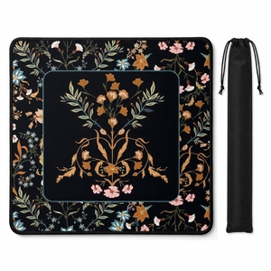 Boho Floral Wildflower Black and Orange Collection Mahjong Mat for Table - Shipped Rolled