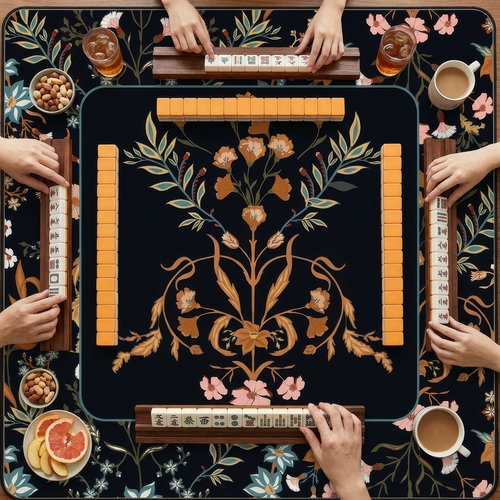 Boho Floral Wildflower Black and Orange Collection Mahjong Mat for Table - Shipped Rolled - alt image 4