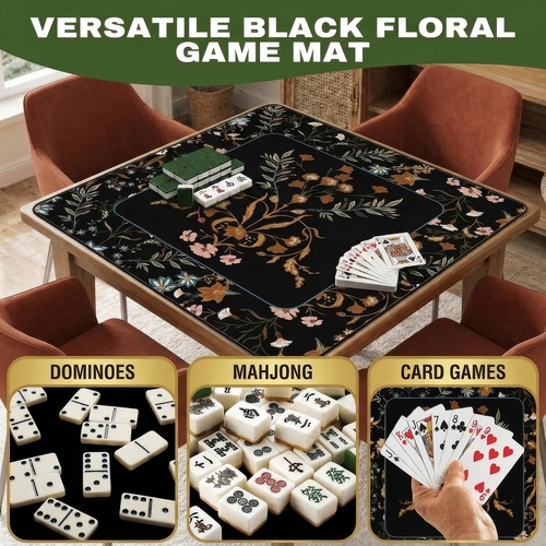 Boho Floral Wildflower Black and Orange Collection Mahjong Mat for Table - Shipped Rolled - alt image 5
