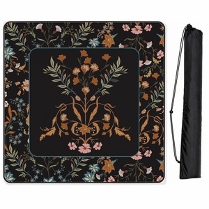 Boho Floral Wildflower Black and Orange Collection Mahjong Mat for Table - Shipped Rolled