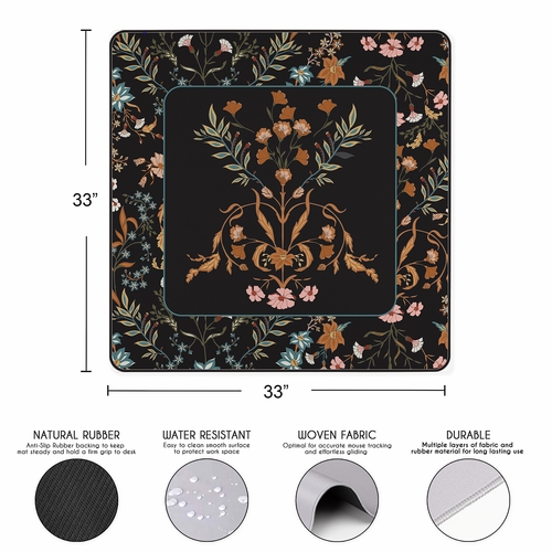 Boho Floral Wildflower Black and Orange Collection Mahjong Mat for Table - Shipped Rolled - alt image 2