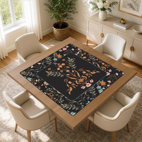 Boho Floral Wildflower Black and Orange Collection Mahjong Mat for Table - Shipped Rolled - alt image 3