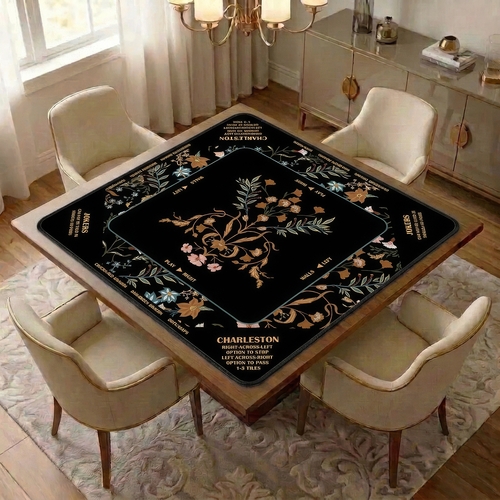 Boho Floral Wildflower Black and Orange Collection Mahjong Mat for Table with Rules - Shipped Rolled - alt image 1