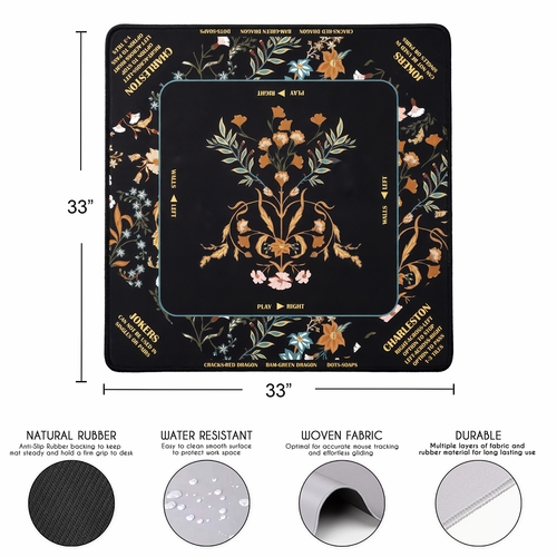 Boho Floral Wildflower Black and Orange Collection Mahjong Mat for Table with Rules - Shipped Rolled - alt image 2