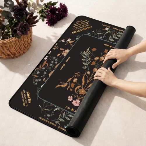 Boho Floral Wildflower Black and Orange Collection Mahjong Mat for Table with Rules - Shipped Rolled - alt image 3