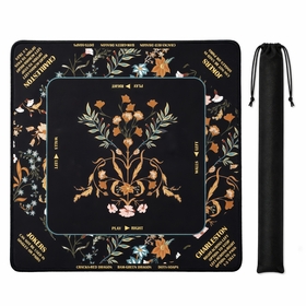Boho Floral Wildflower Black and Orange Collection Mahjong Mat for Table with Rules - Shipped Rolled