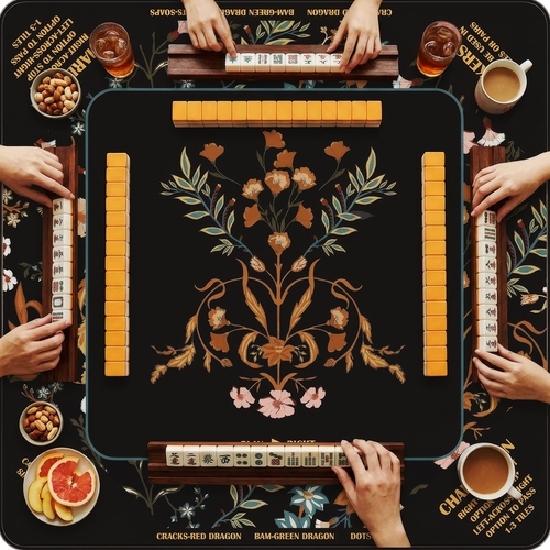 Boho Floral Wildflower Black and Orange Collection Mahjong Mat for Table with Rules - Shipped Rolled - alt image 4