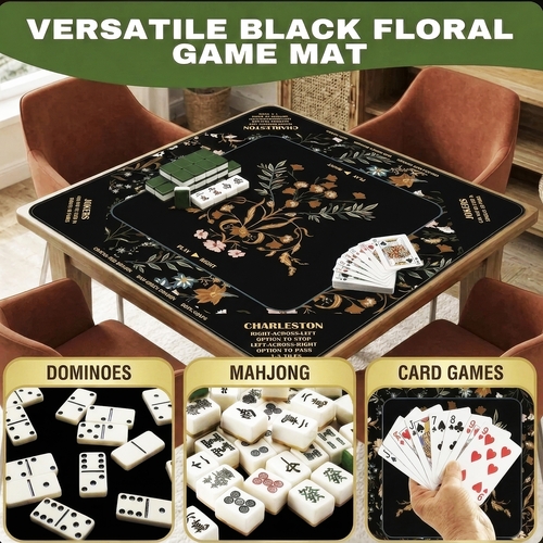 Boho Floral Wildflower Black and Orange Collection Mahjong Mat for Table with Rules - Shipped Rolled - alt image 5