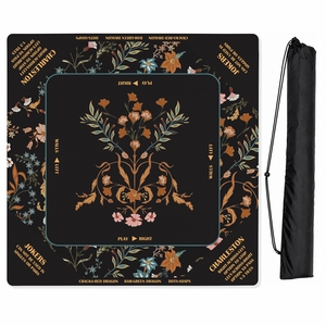 Boho Floral Wildflower Black and Orange Collection Mahjong Mat for Table with Rules - Shipped Rolled