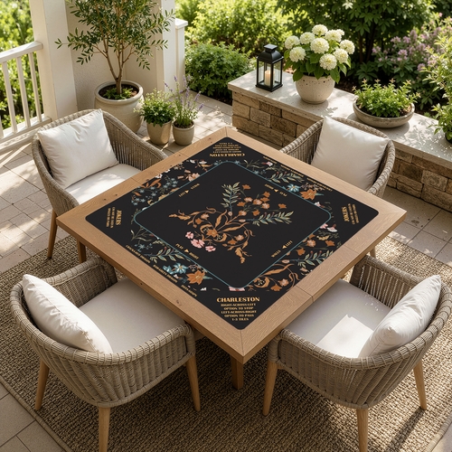 Boho Floral Wildflower Black and Orange Collection Mahjong Mat for Table with Rules - Shipped Rolled - alt image 1