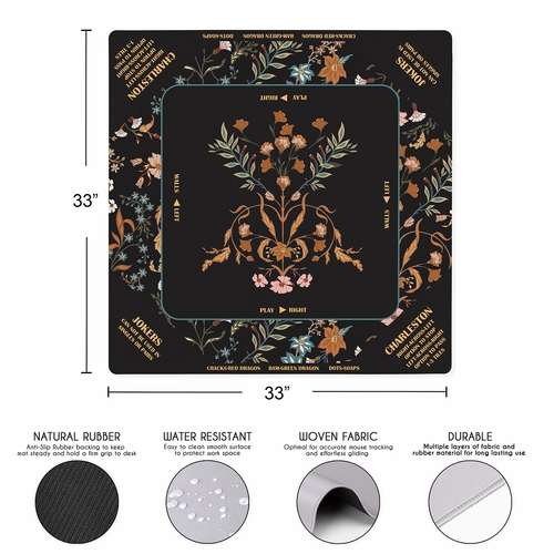 Boho Floral Wildflower Black and Orange Collection Mahjong Mat for Table with Rules - Shipped Rolled - alt image 2