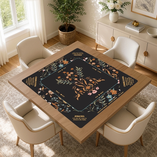 Boho Floral Wildflower Black and Orange Collection Mahjong Mat for Table with Rules - Shipped Rolled - alt image 3
