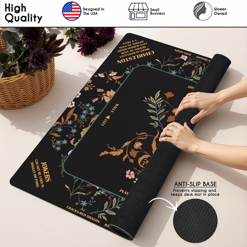 Boho Floral Wildflower Black and Orange Collection Mahjong Mat for Table with Rules - Shipped Rolled - alt image 4