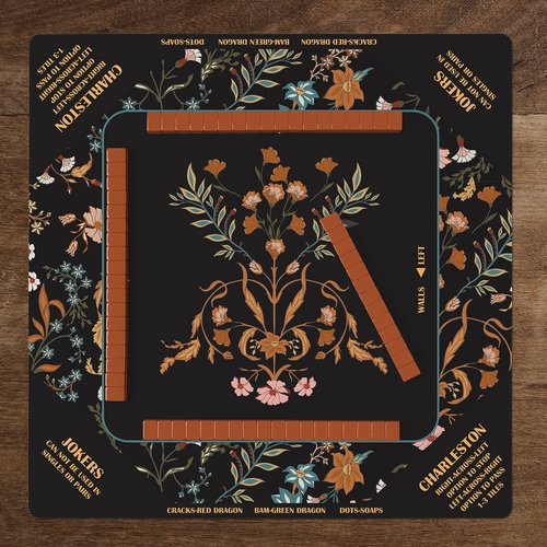 Boho Floral Wildflower Black and Orange Collection Mahjong Mat for Table with Rules - Shipped Rolled - alt image 5
