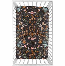 Boho Floral Wildflower Black and Orange Collection Mini Crib Sheet