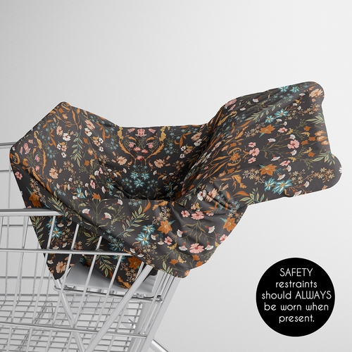 Boho Floral Wildflower Black and Orange Collection Multi Use Baby Car Seat and Nursing Cover - alt image 3
