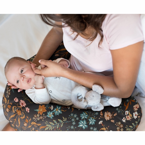 Boho Floral Wildflower Black and Orange Collection Nursing Breastfeeding Pillow Cover - alt image 1
