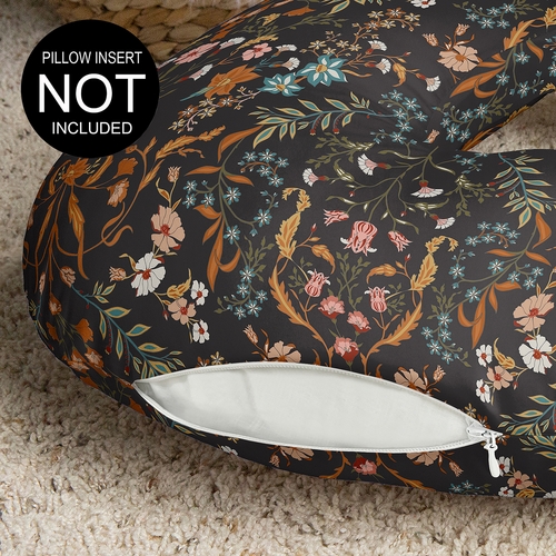 Boho Floral Wildflower Black and Orange Collection Nursing Breastfeeding Pillow Cover - alt image 2