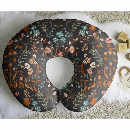 Boho Floral Wildflower Black and Orange Collection Nursing Breastfeeding Pillow Cover - alt image 4