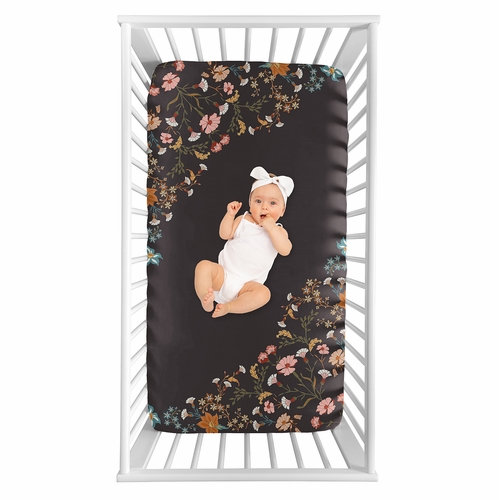 Boho Floral Wildflower Black and Orange Collection Photo Op Crib Sheet