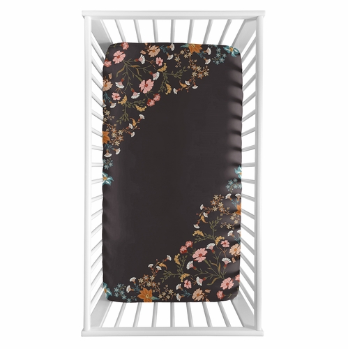 Boho Floral Wildflower Black and Orange Collection Photo Op Crib Sheet - alt image 1