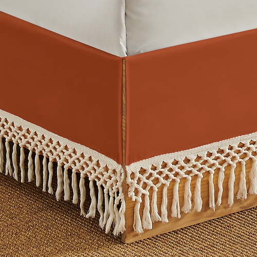Boho Floral Wildflower Black and Orange Collection Queen Bed Skirt - alt image 1