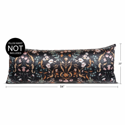 Boho Floral Wildflower Black and Orange Collection Satin Full Length Body Pillow Cover - alt image 3