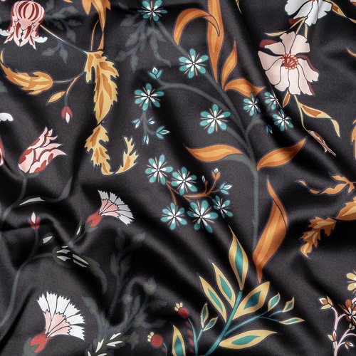 Boho Floral Wildflower Black and Orange Collection Satin Full Length Body Pillow Cover - alt image 4