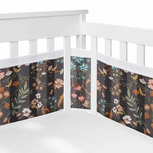 Boho Floral Wildflower Black and Orange Collection Sweet Jojo Designs 6 Piece Crib Bedding + BreathableBaby Breathable Mesh Liner Pad - alt image 2