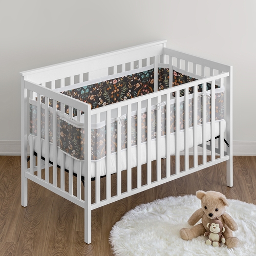 Boho Floral Wildflower Black and Orange Collection Sweet Jojo Designs + BreathableBaby Breathable Mesh Crib Liner Pad - alt image 1