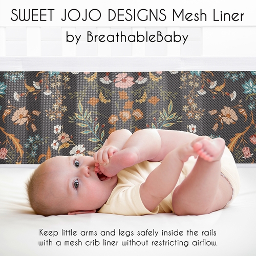 Boho Floral Wildflower Black and Orange Collection Sweet Jojo Designs + BreathableBaby Breathable Mesh Crib Liner Pad - alt image 2