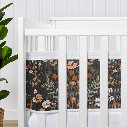 Boho Floral Wildflower Black and Orange Collection Sweet Jojo Designs + BreathableBaby Breathable Mesh Crib Liner Pad - alt image 3