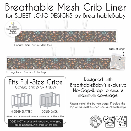 Boho Floral Wildflower Black and Orange Collection Sweet Jojo Designs + BreathableBaby Breathable Mesh Crib Liner Pad - alt image 5