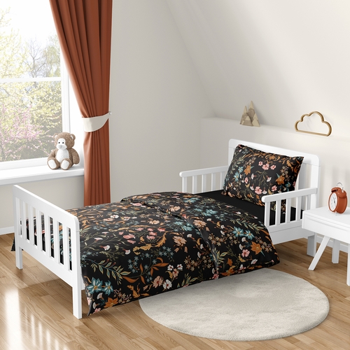 Boho Floral Wildflower Black and Orange Collection Toddler Bedding
