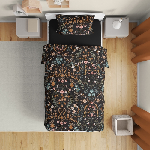 Boho Floral Wildflower Black and Orange Collection Toddler Bedding - alt image 1