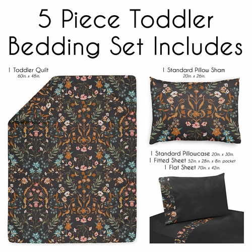 Boho Floral Wildflower Black and Orange Collection Toddler Bedding - alt image 2