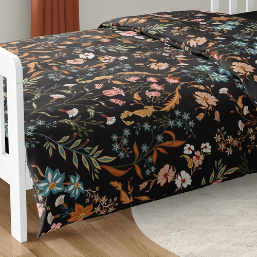 Boho Floral Wildflower Black and Orange Collection Toddler Bedding - alt image 5