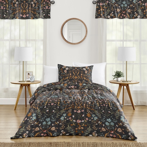 Boho Floral Wildflower Black and Orange Collection Twin Bedding