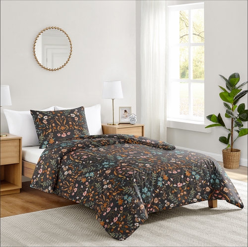Boho Floral Wildflower Black and Orange Collection Twin Bedding - alt image 1