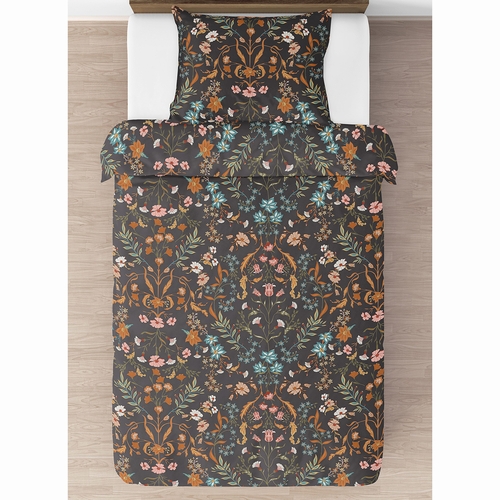 Boho Floral Wildflower Black and Orange Collection Twin Bedding - alt image 2