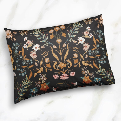 Boho Floral Wildflower Black and Orange Collection Twin Duvet Cover Bedding Set - alt image 2