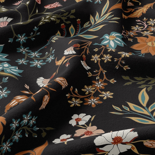 Boho Floral Wildflower Black and Orange Collection Twin Sheet Set - alt image 3