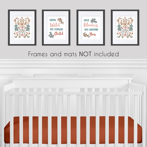 Boho Floral Wildflower Black and Orange Collection Wall Art Prints - Set of 4 - alt image 1